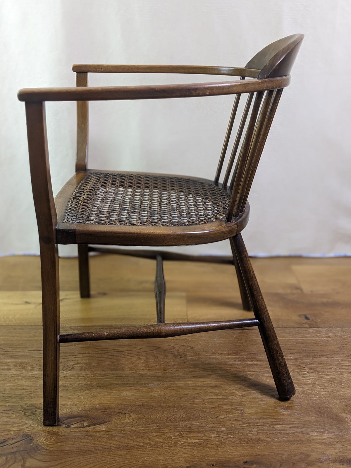 Very Pretty Victorian Rattan Cane Bergere Tub Chair From Late 19th Century With Half Spindle Back And Pierced Central Splat photo Furniture