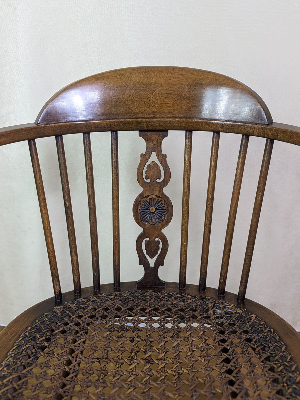 249.0 Very Pretty Victorian Rattan Cane Bergere Tub Chair From Late 19th Century With Half Spindle Back And Pierced Central Splat photo