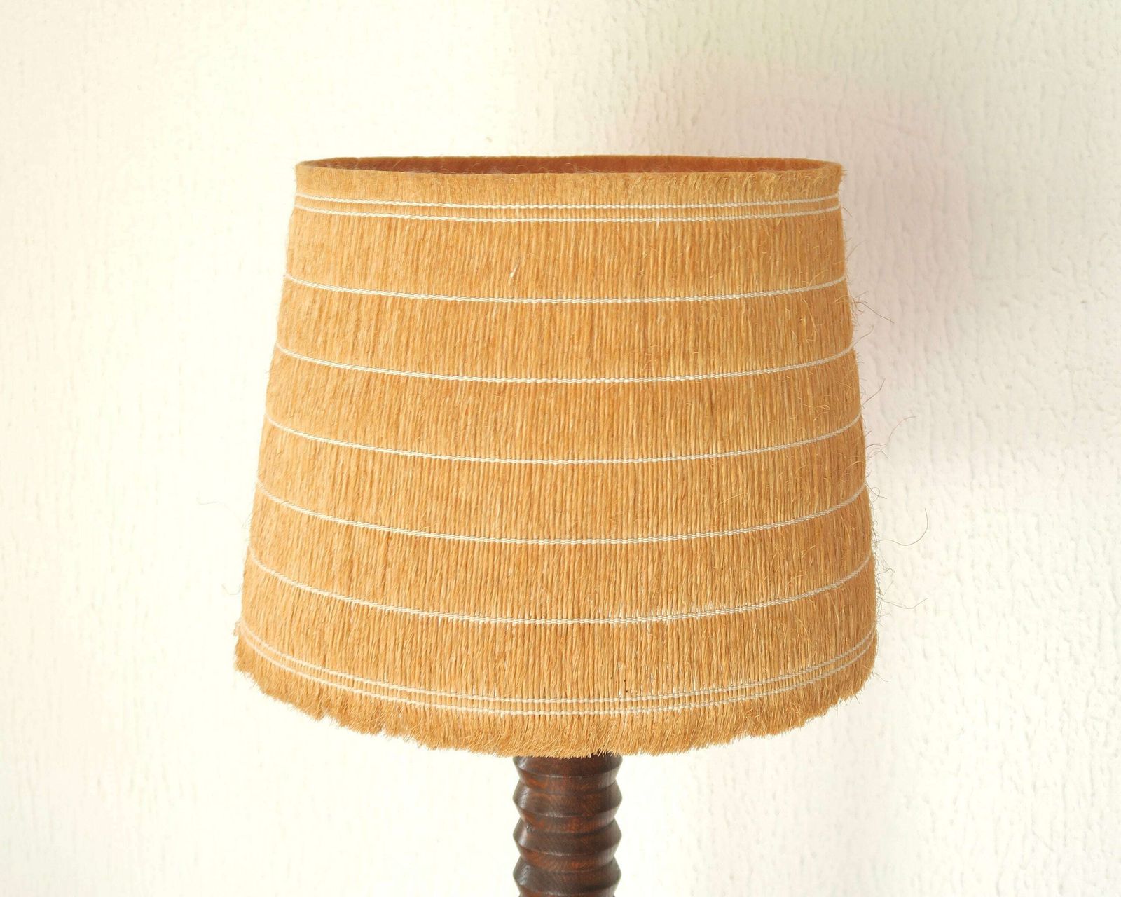 French Wooden Floor Lamp By Charles Dudouyt, Hemp Lampshade, 1940s / Column, Brancusi Style, Dark Wood, Mountain Country Furniture photo vintage