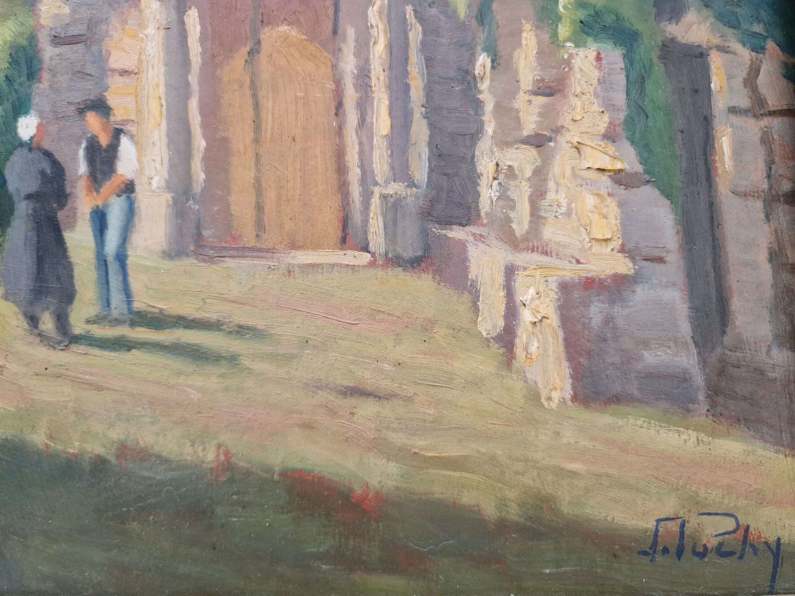 Impressionistisch schilderij van een kerk in de Provence, ingelijst rustiek Frans wanddecor photo 279.0