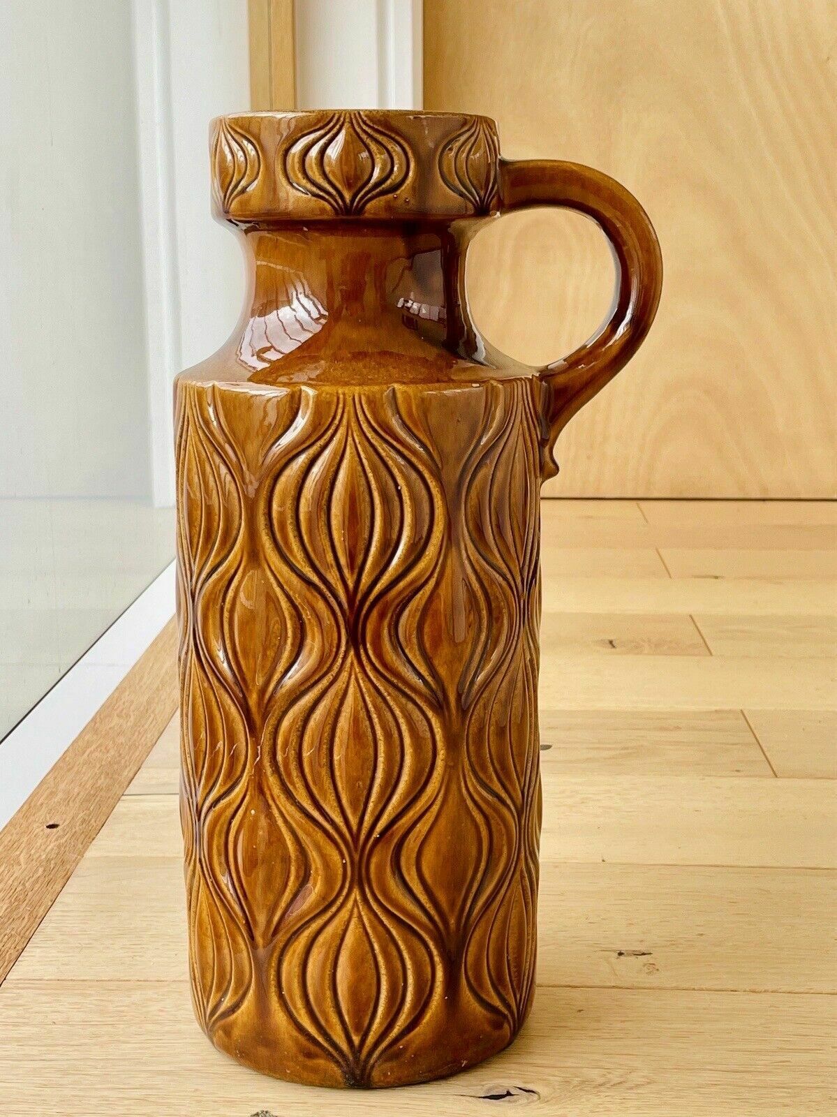 Xl Scheurich West German Floor Vase Amsterdam/Onion Pattern In Amber 485 45 Af