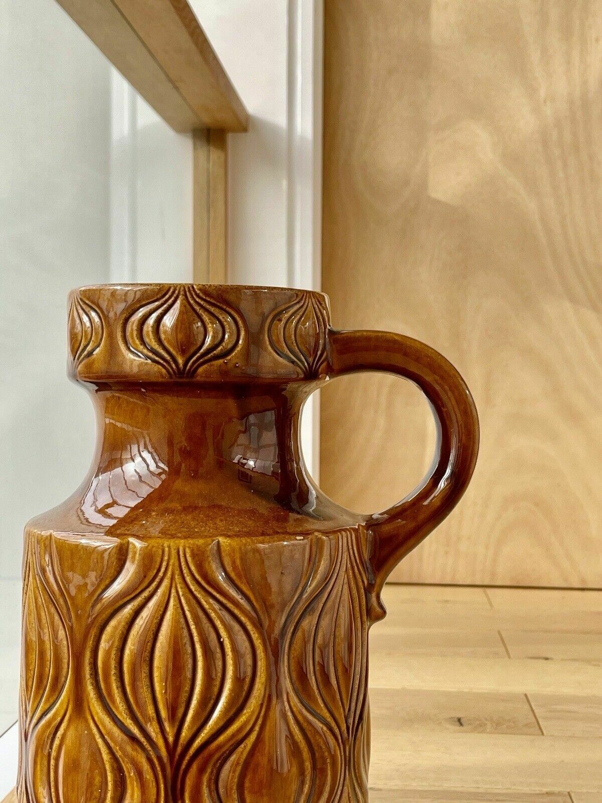Xl Scheurich West German Floor Vase Amsterdam/Onion Pattern In Amber 485 45 Af photo for sale