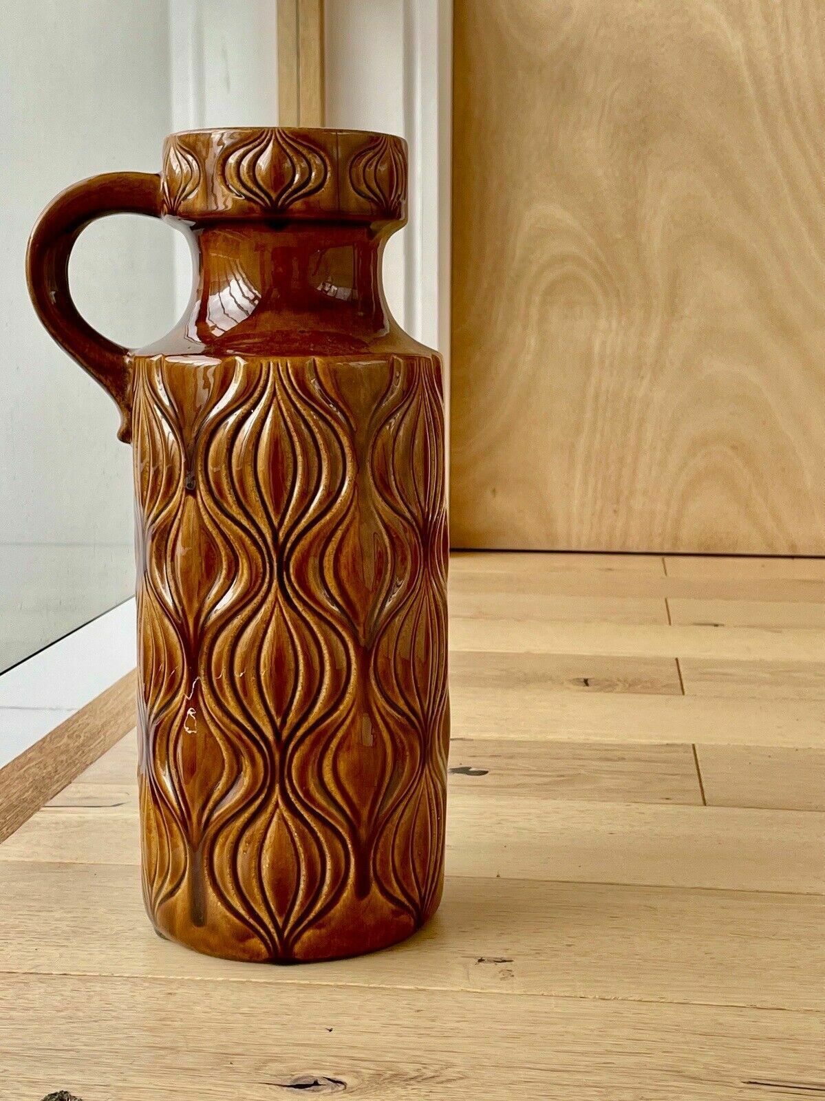 Xl Scheurich West German Floor Vase Amsterdam/Onion Pattern In Amber 485 45 Af photo vintage