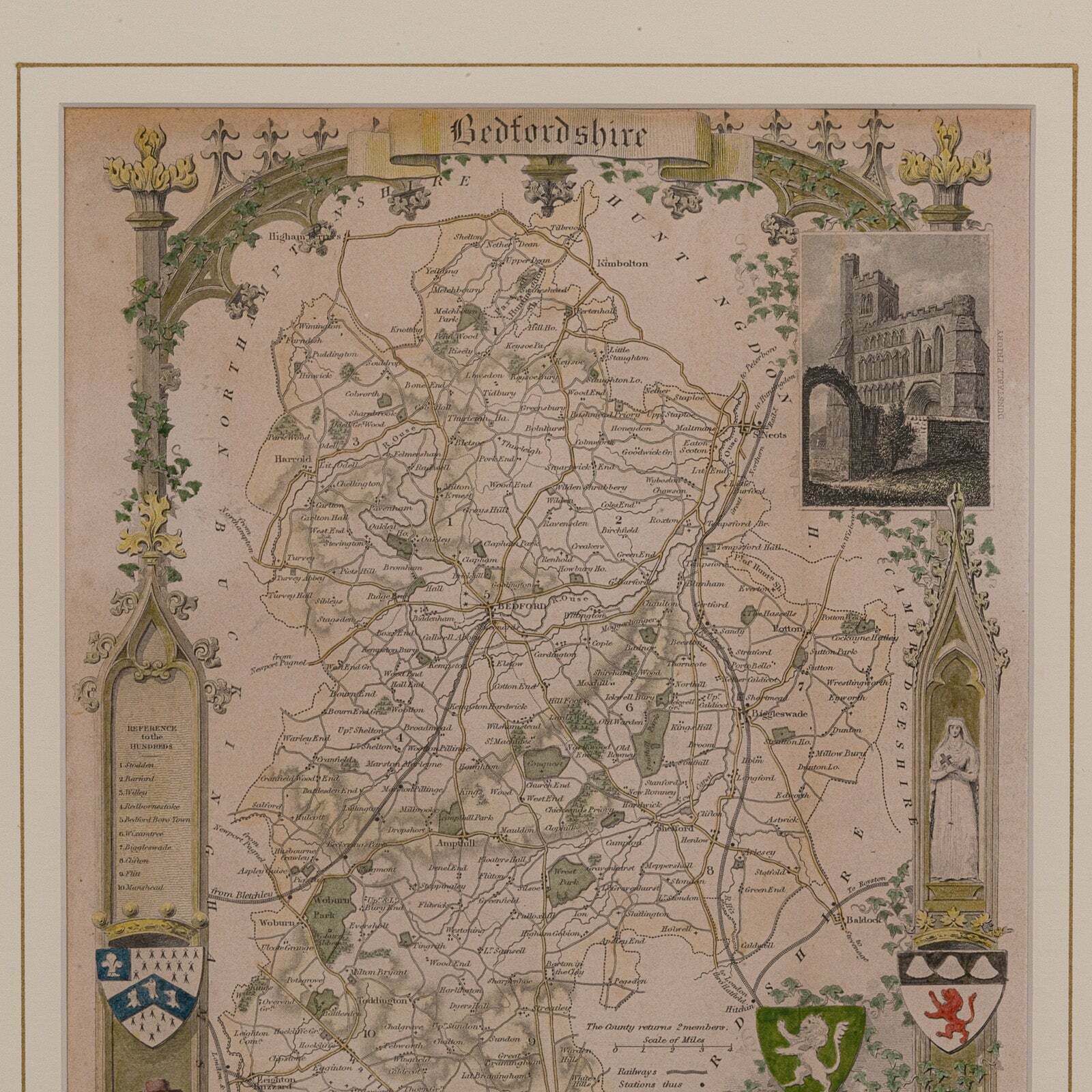 Antique Lithography Map, Bedfordshire, English, Framed Engraving, Cartography photo 295.0