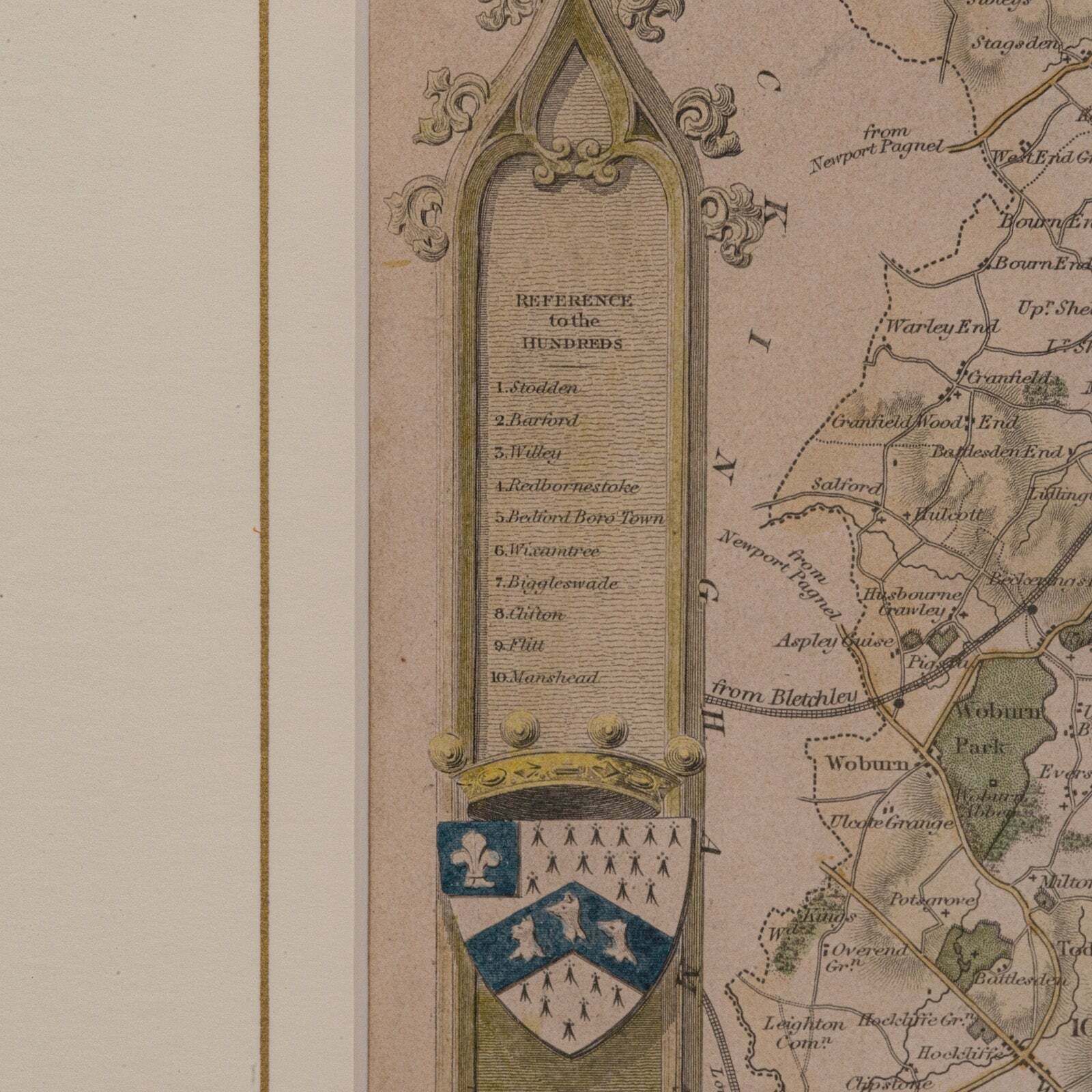 photo for sale Antique Lithography Map, Bedfordshire, English, Framed Engraving, Cartography
