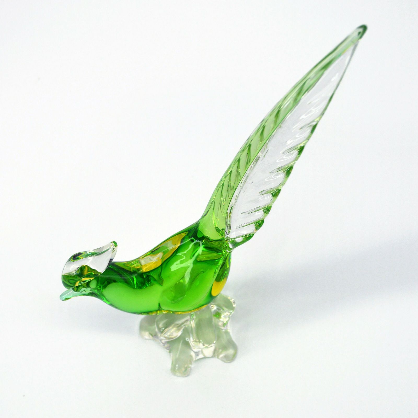photo furniture Mid Century Art Glass Pheasant Bird | Mcm Glass | Bird Lover Gift | Green Glass Bird Figurine | Sommerso Glass