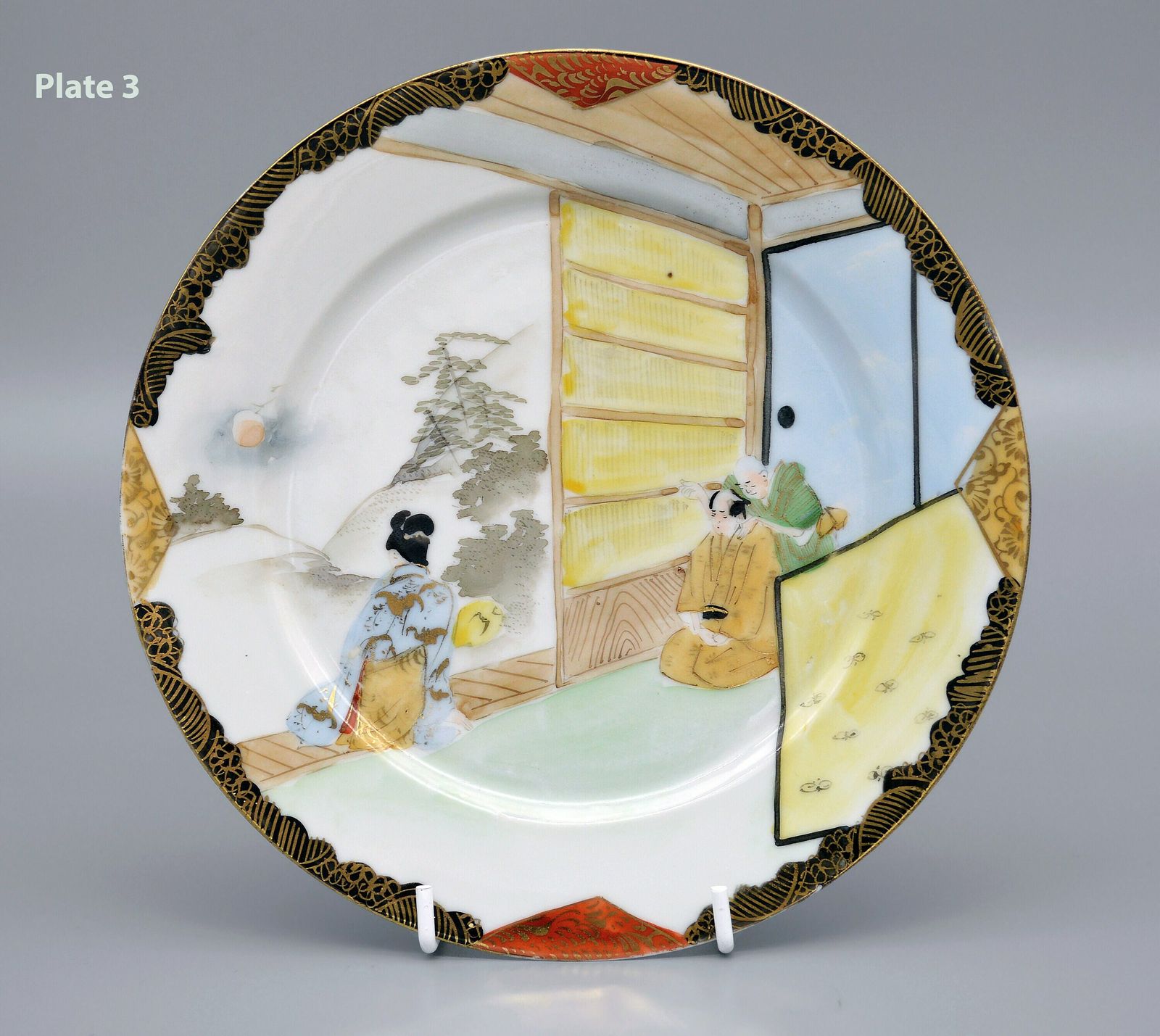 X3 Japanese Taisho Period Yokohama Plates 横浜焼 | Kutani | Japanese Ceramics | Japanese Plates photo buy