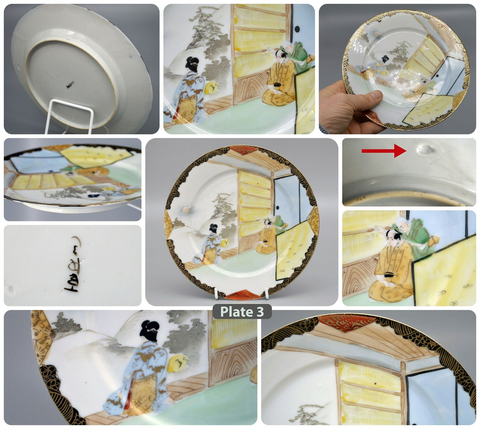 X3 Japanese Taisho Period Yokohama Plates 横浜焼 | Kutani | Japanese Ceramics | Japanese Plates photo vintage