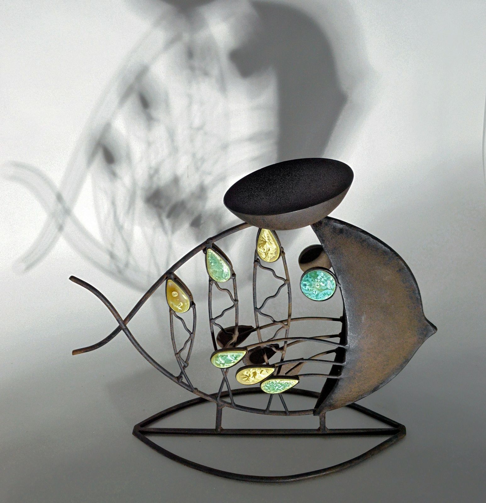 Fish Candleholder Sculpture   Mid Century Modern Atomic Style Metal & Enamel photo buy