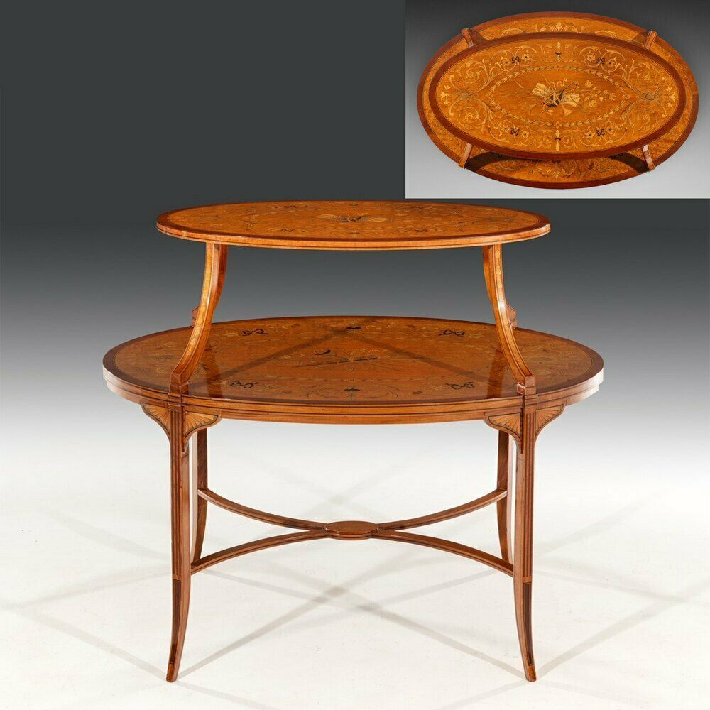 Mahogany And Marquetry Inlaid Two Tier étagère