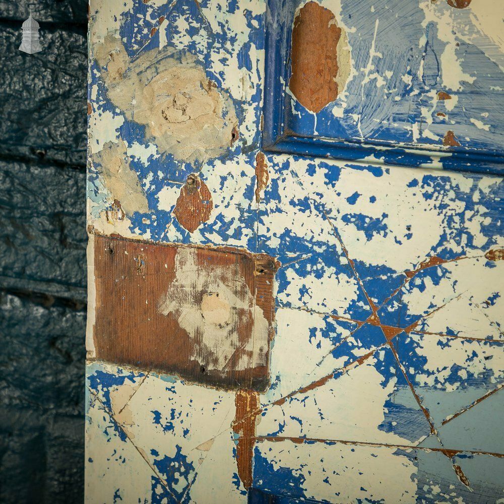 Pine Panelled Door, Moulded 4 Panel, Blue Distressed Paint Finish photo vinterior