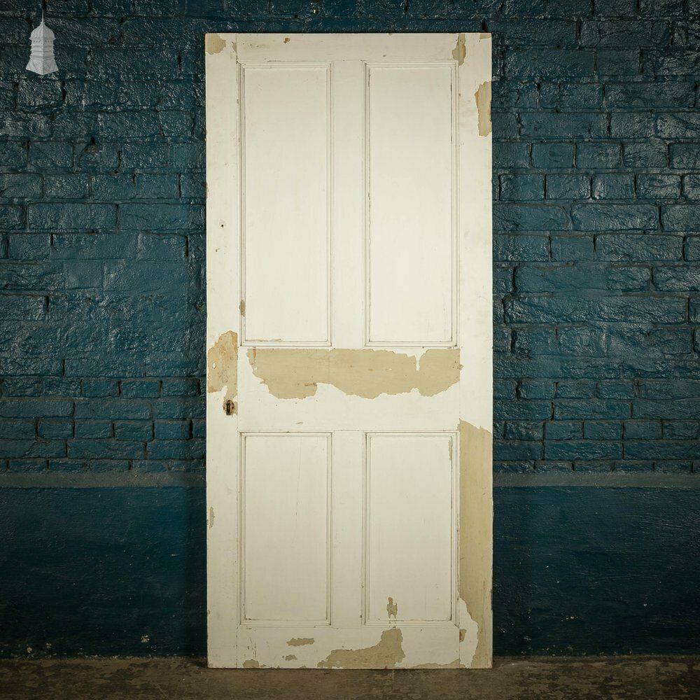 Pine Panelled Door, 4 Panel White Painted photo vintage