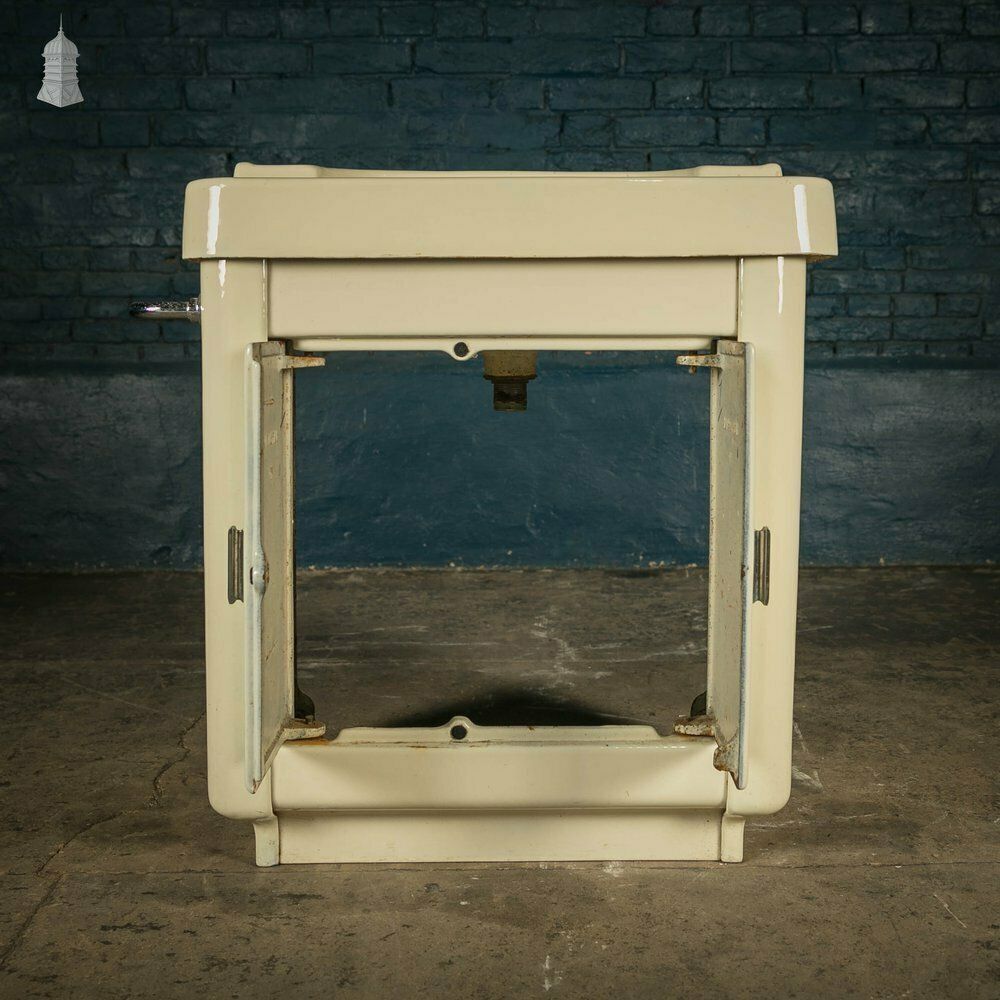 photo for sale Enamelled Hand Basin, Cast Iron Mid Century Wash Hand Basin On Cupboard Base