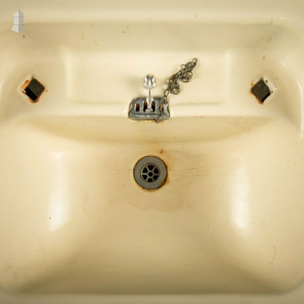 1170.0 Enamelled Hand Basin, Cast Iron Mid Century Wash Hand Basin On Cupboard Base photo