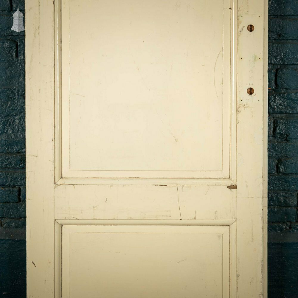 photo for sale Pine Panelled Door, 3 Panel White Painted With Meeting Rail