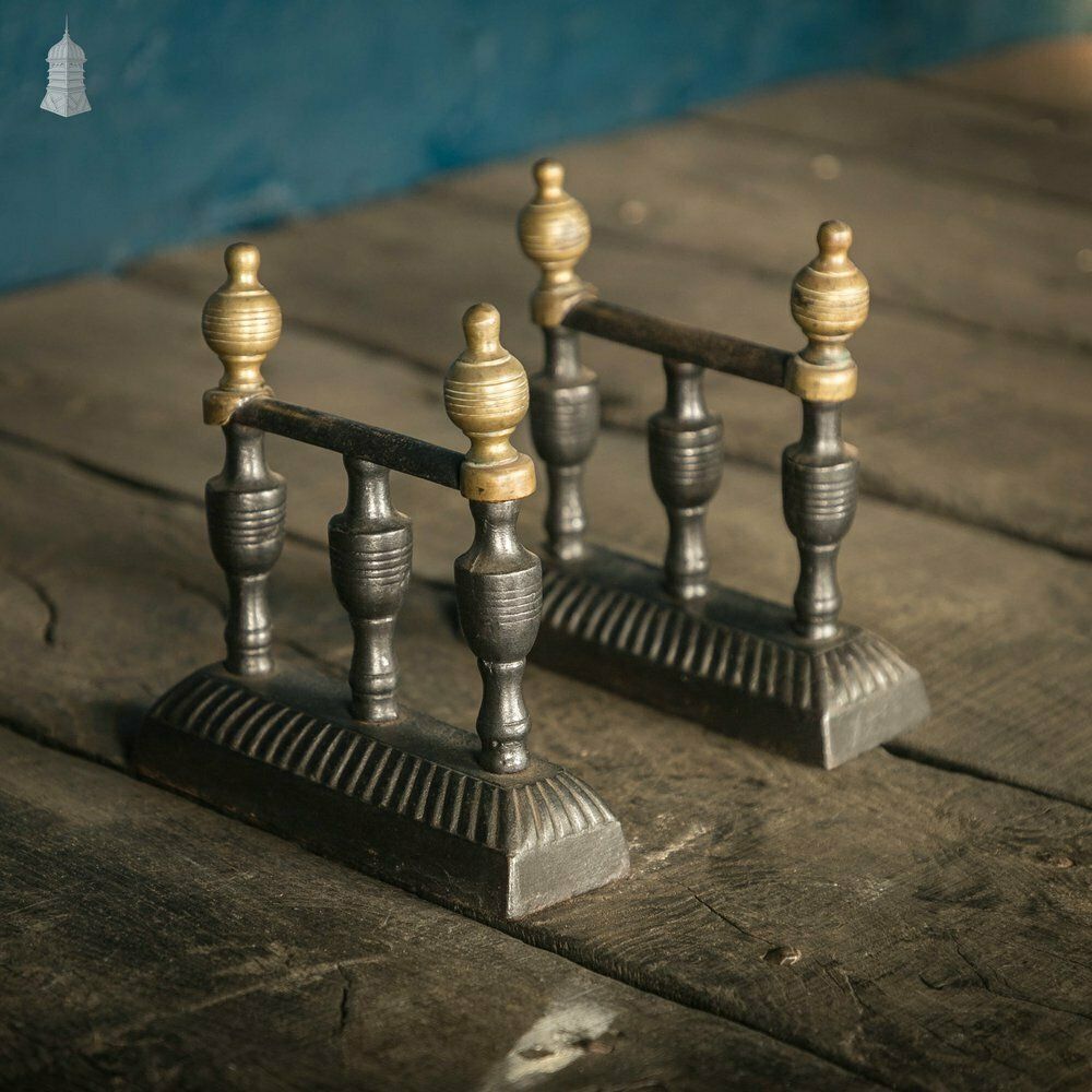 Companion Set Rests, Pair Of Cast Iron And Brass