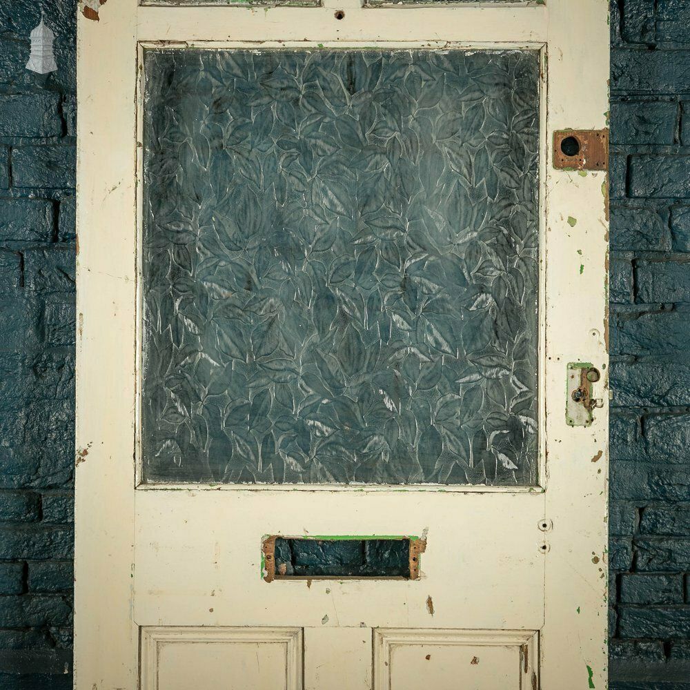 photo vinterior Half Glazed Door, 5 Panel White Painted Pine With Textured Glass