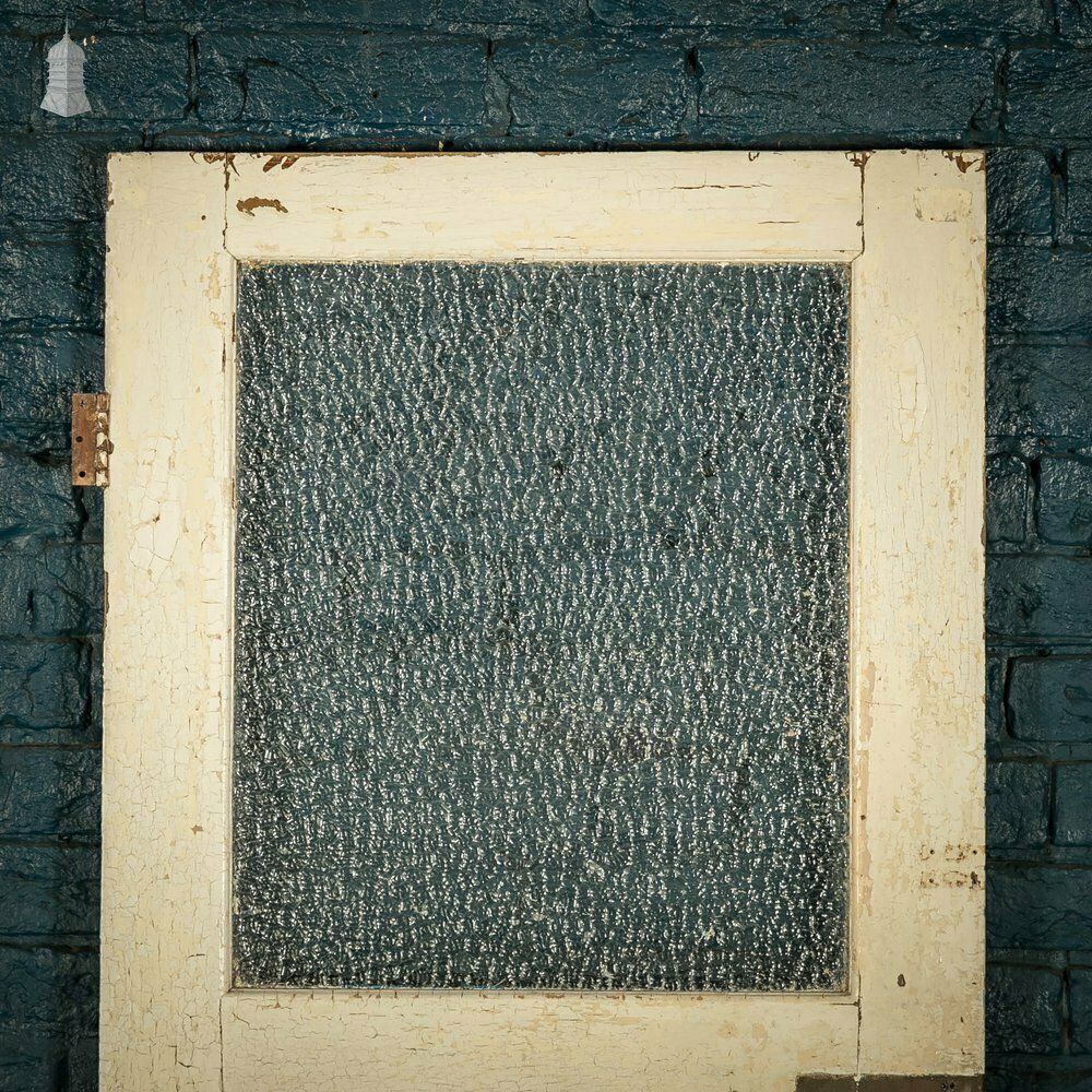 Half Glazed Door, Blue Painted Pine Fitted With ‘Arctic’ Style Textured Glass photo vintage