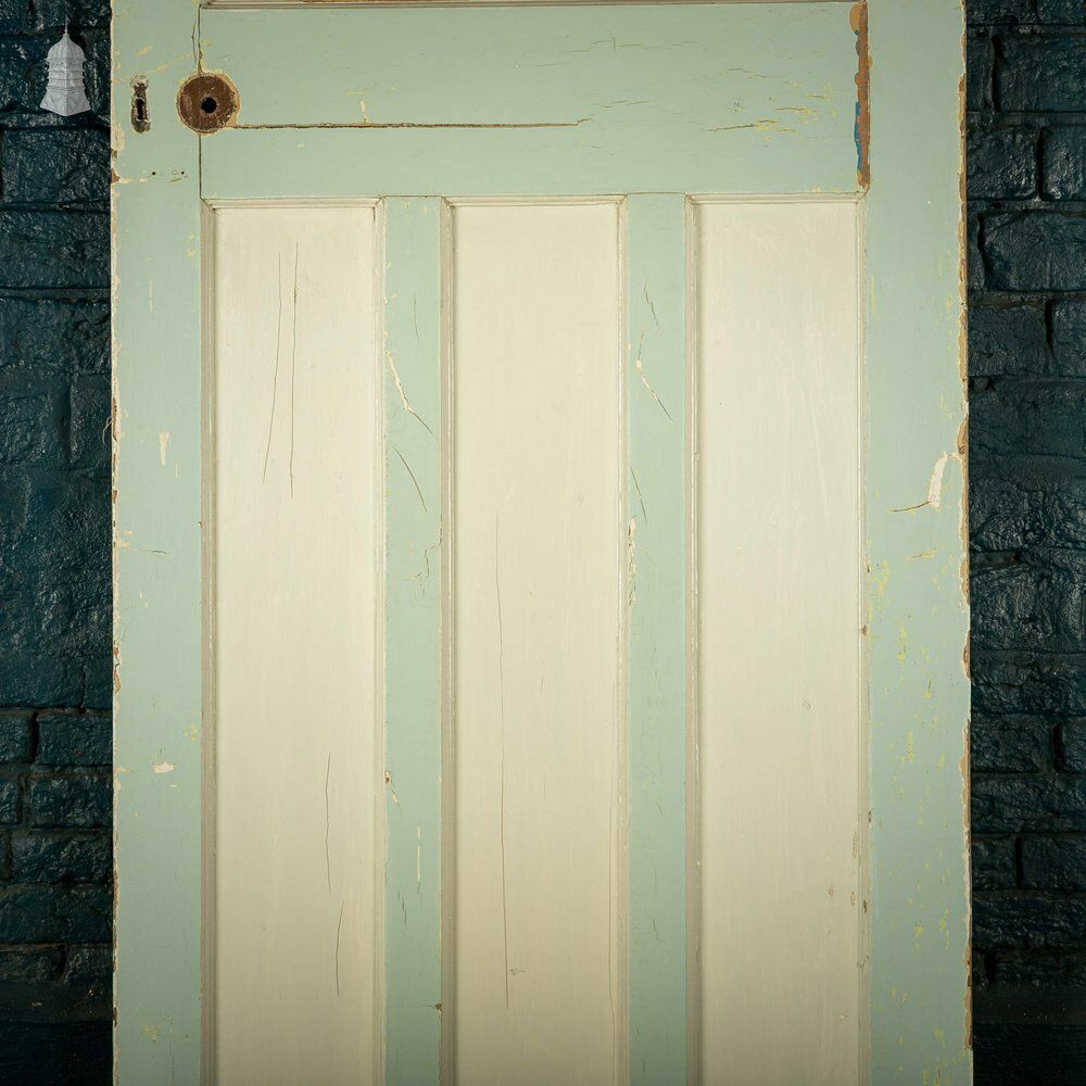 photo furniture Pine Panelled Door, Green Painted, 1 Over 3 Panel 1930’s Style Door