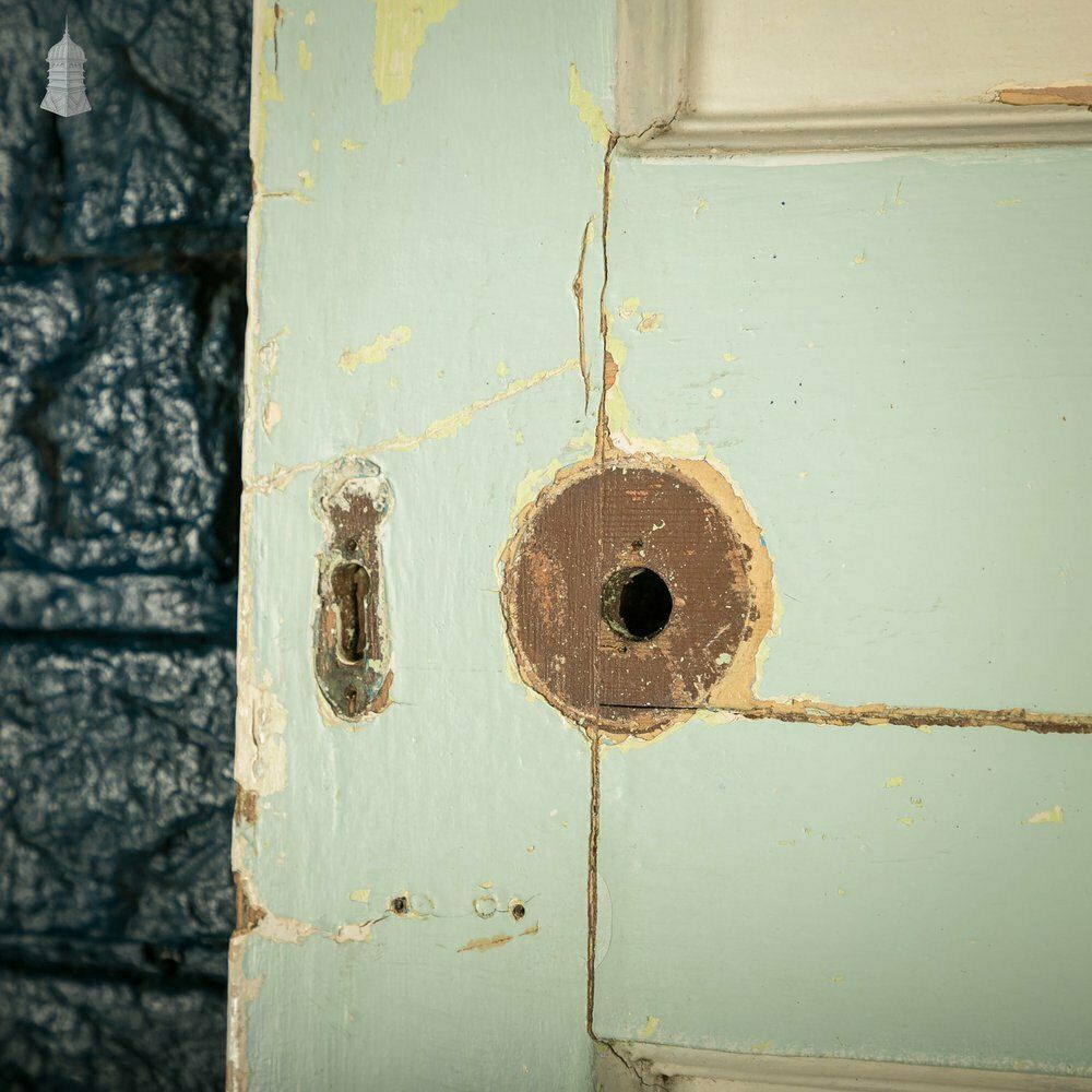 180.0 Pine Panelled Door, Green Painted, 1 Over 3 Panel 1930’s Style Door photo