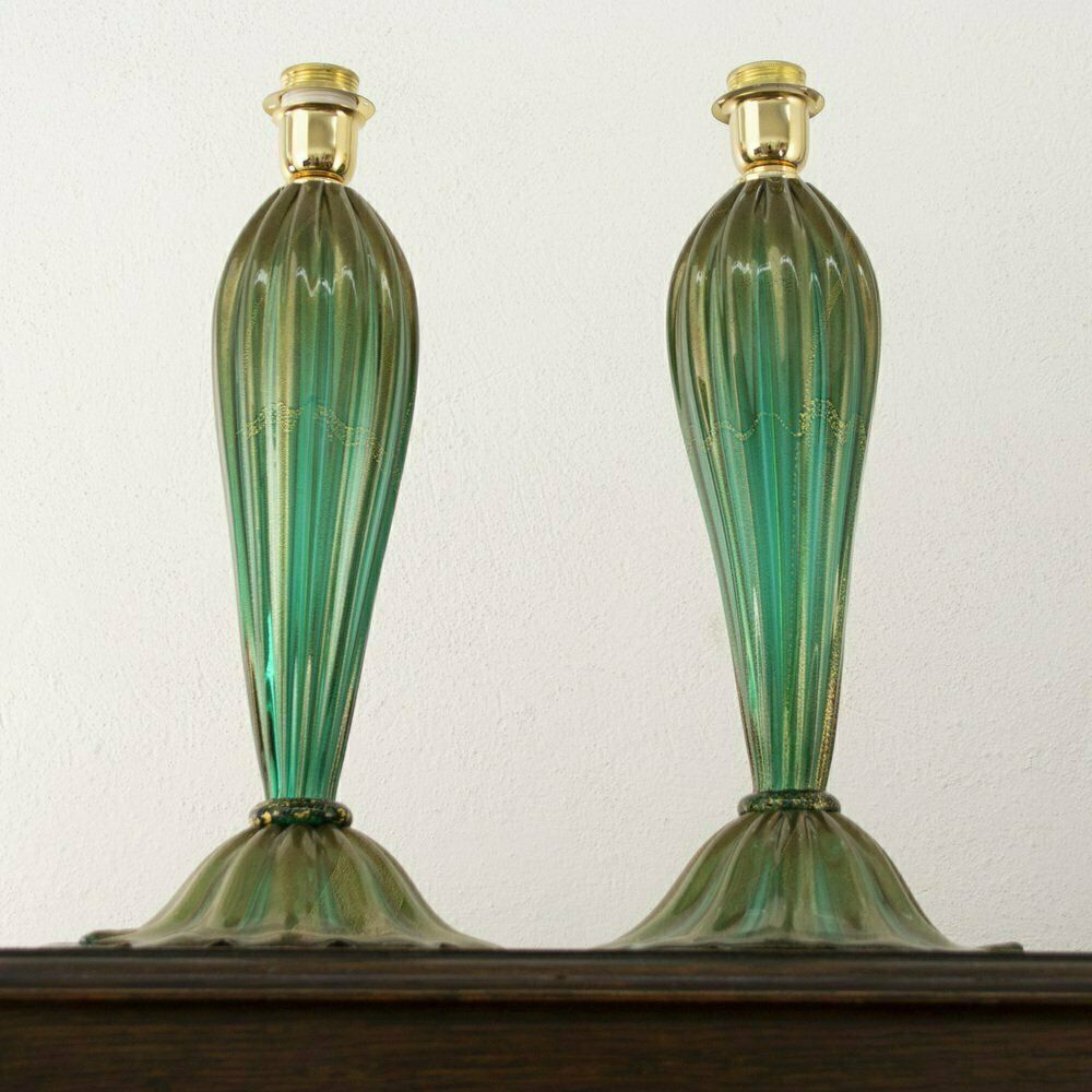Italian Blown Glass Table Lamps With Gold Leaf Decorations, 1980s, Set Of 2 photo furniture