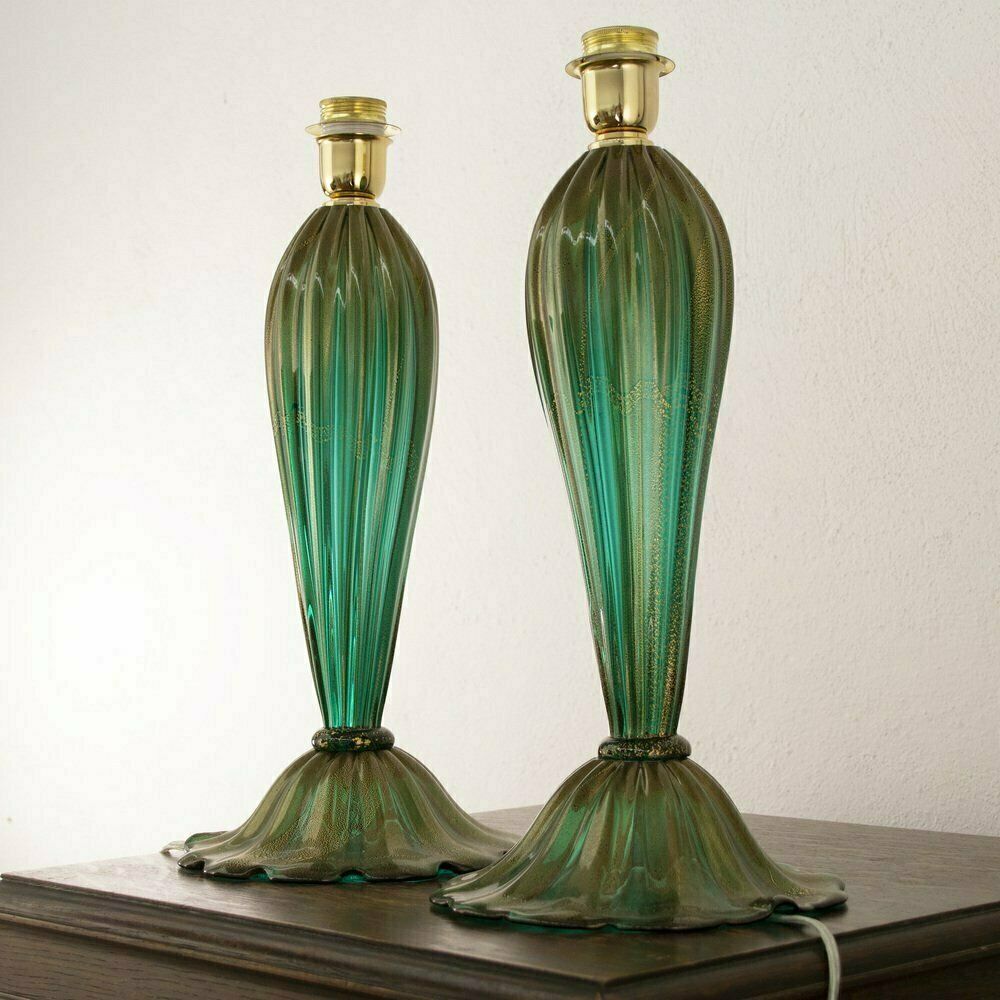 Italian Blown Glass Table Lamps With Gold Leaf Decorations, 1980s, Set Of 2 photo Lighting