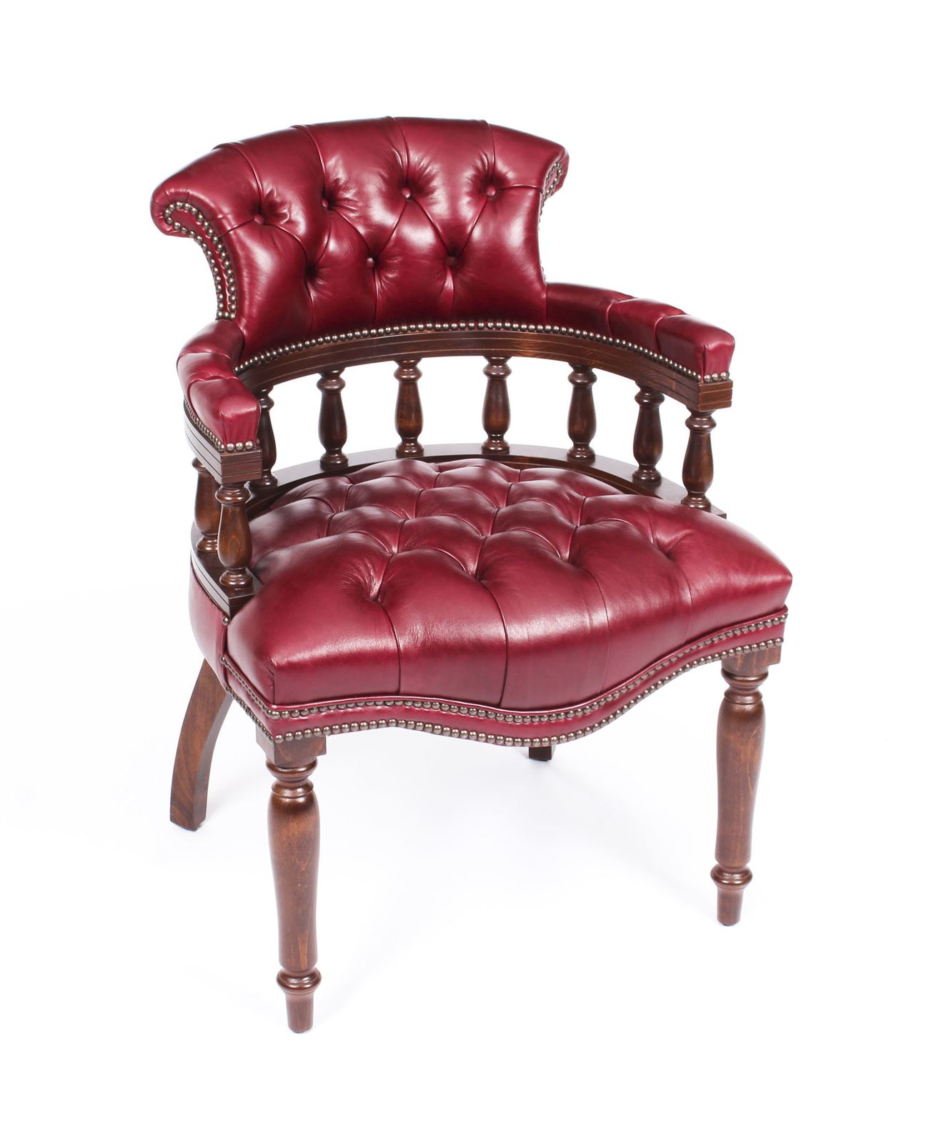 Bespoke English Hand Made Leather Captains Desk Chair Burgundy