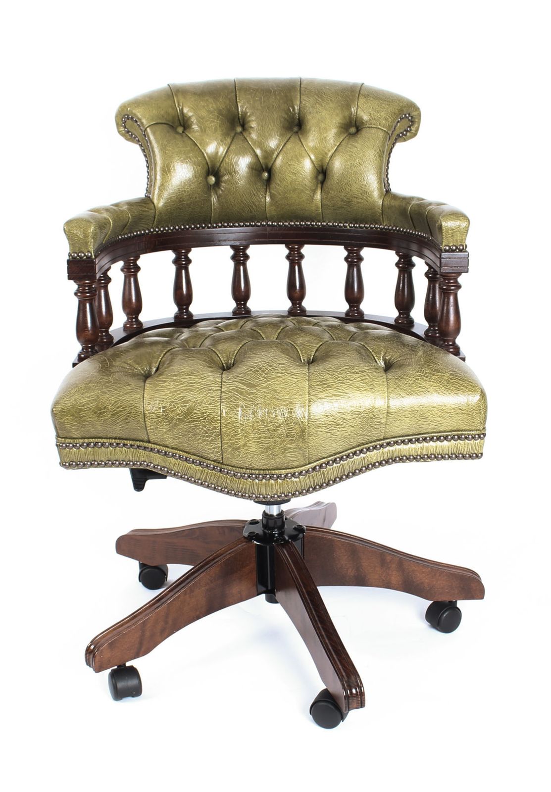 Bespoke English Hand Made Leather Captains Desk Chair Murano Leaf Green photo furniture