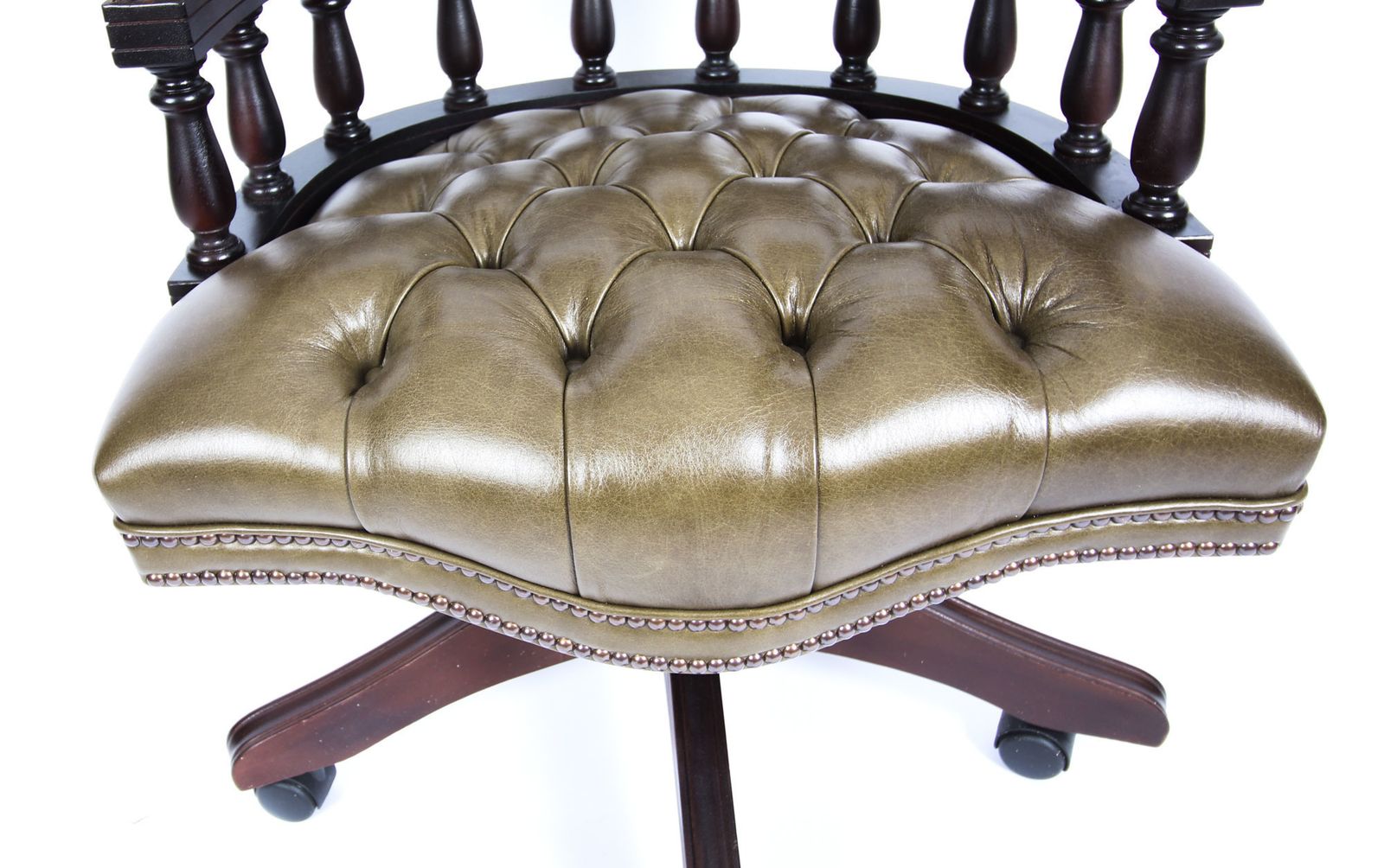 Bespoke English Hand Made Leather Captains Desk Chair Olive Green photo buy