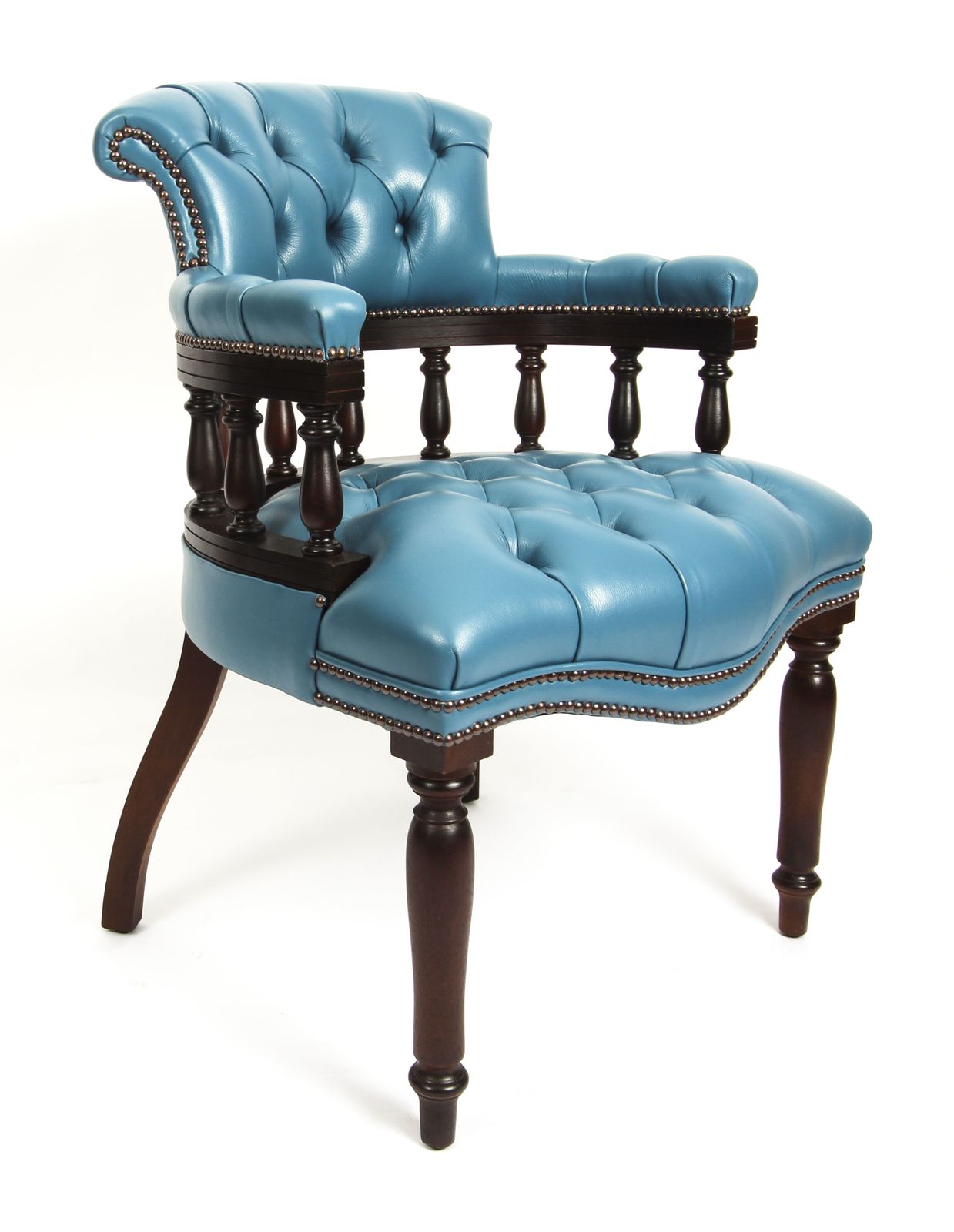 Bespoke English Hand Made Leather Captains Desk Chair Blue Teal photo vintage