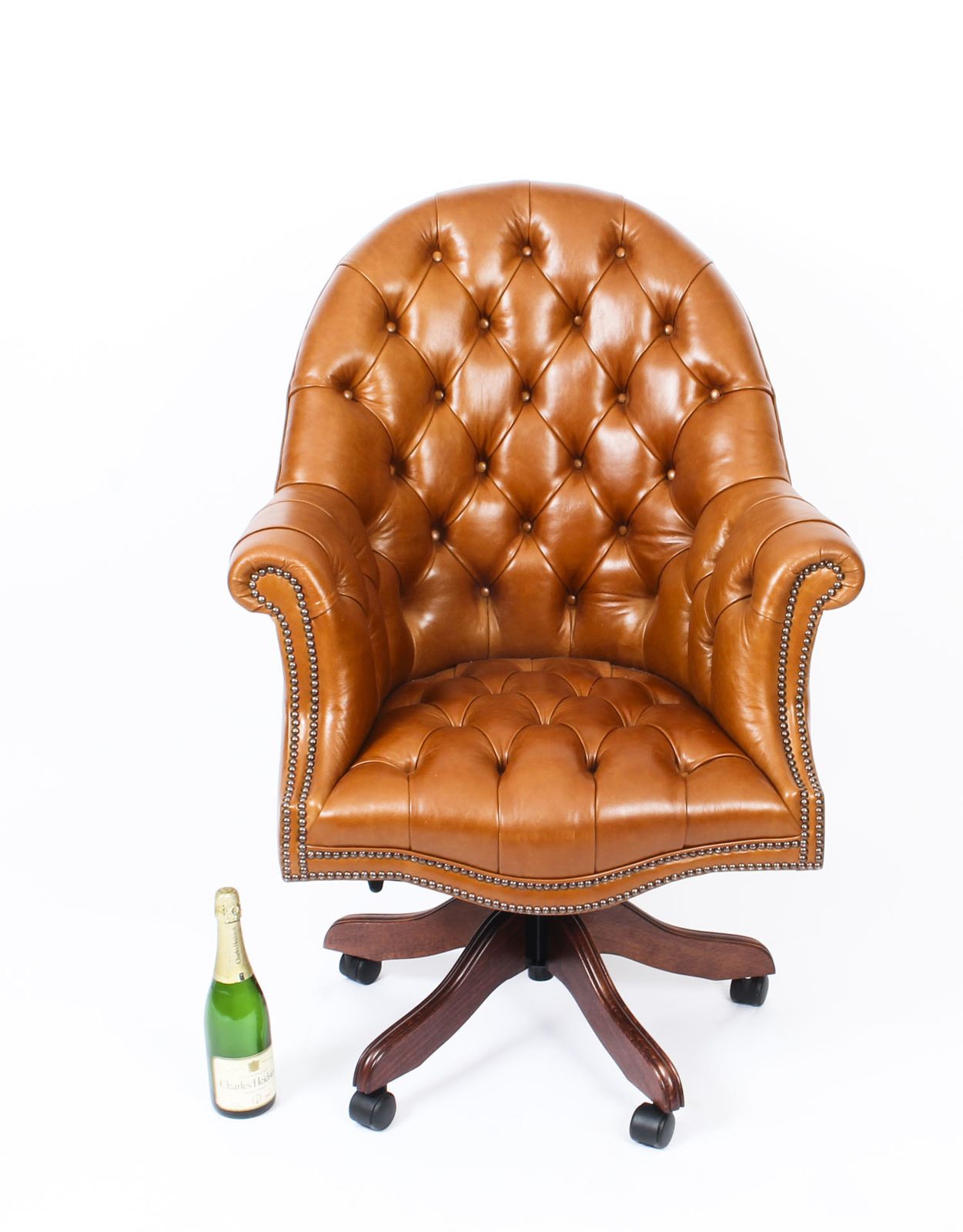 photo furniture Bespoke English Hand Made Leather Directors Desk Chair Bruciato