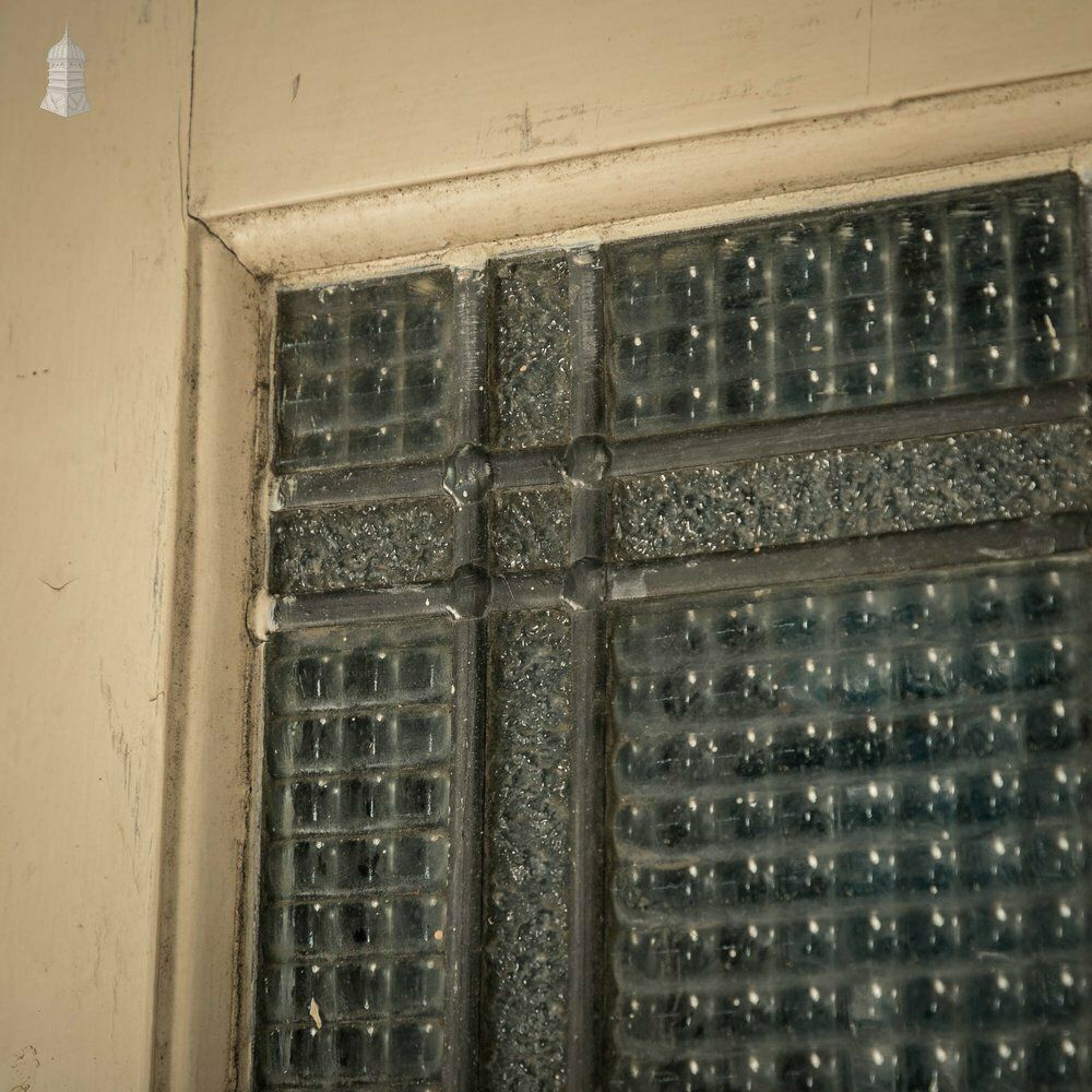 240.0 Half Glazed Door, 4 Panel Pine 1930’s Style Fitted With Leaded Cross Reeded Glass photo