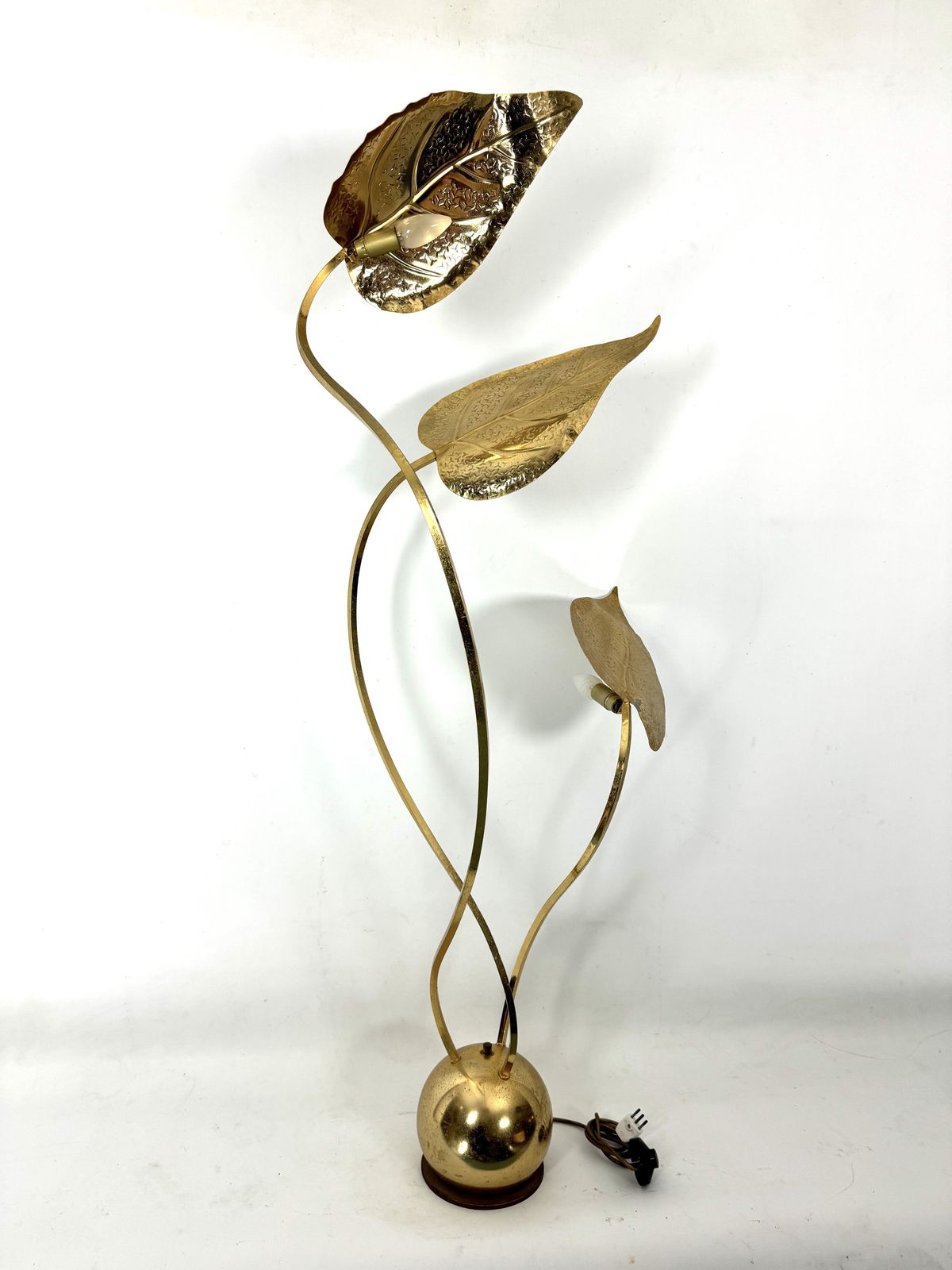 Vintage Italian Brass 3 Arm Floor Lamp By Tommaso Barbi, 1970s photo for sale