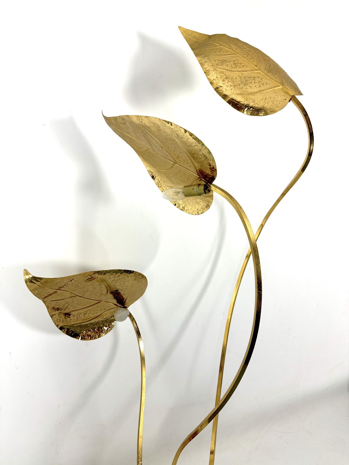 photo for sale Vintage Italian Brass 3 Arm Floor Lamp By Tommaso Barbi, 1970s