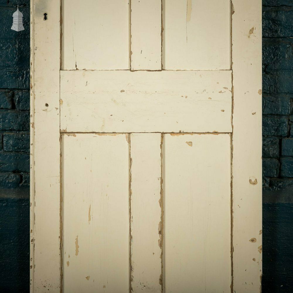 Panelled Cupboard Door, White Painted Pine 4 Panel Door photo vintage