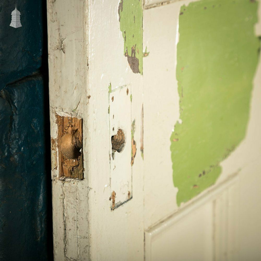 Pine Panelled Door, Moulded 4 Panel, White And Green Distressed Paint Finish photo vintage