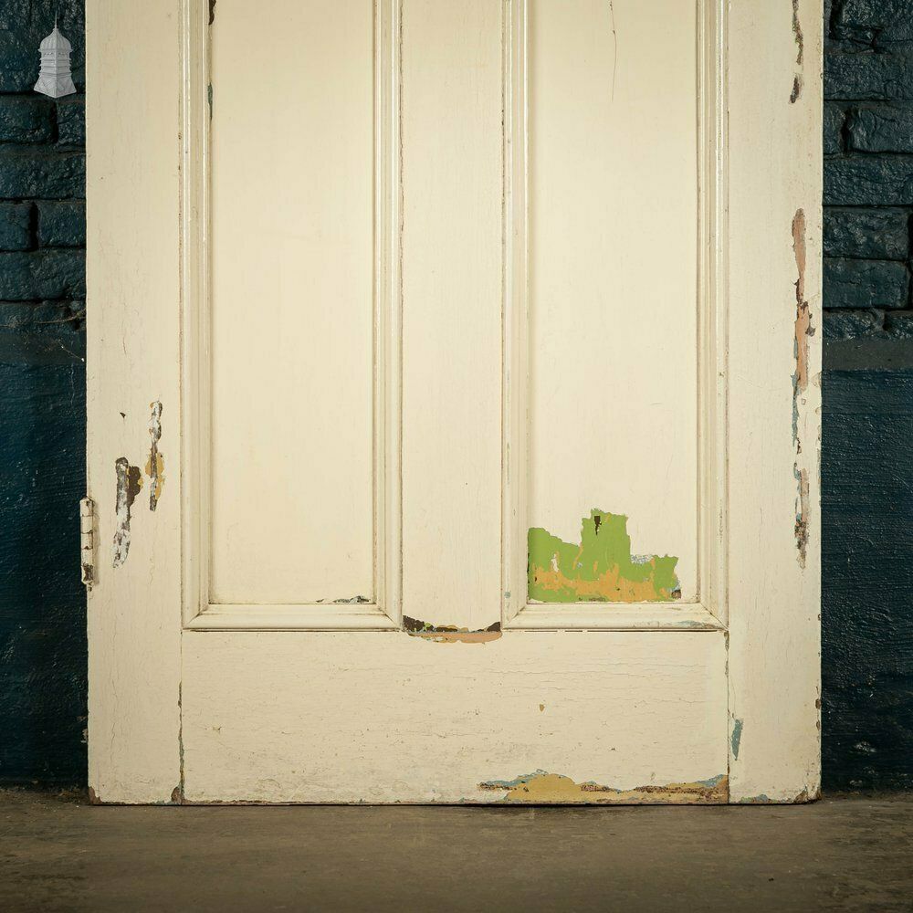 288.0 Pine Panelled Door, Moulded 4 Panel, White And Green Distressed Paint Finish photo