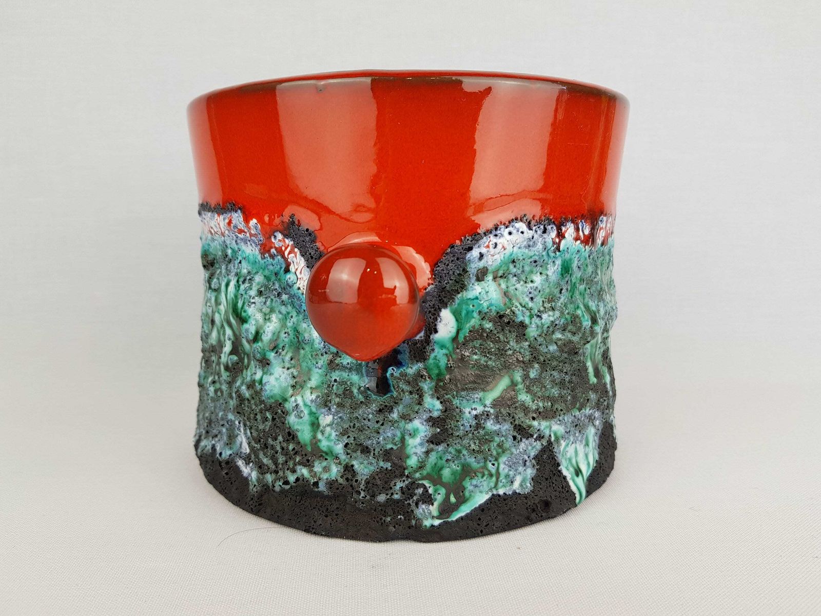 Vintage Marei Keramik Green Red Fat Lava Planter Flower Cache Pot West German Pottery 1970s photo for sale