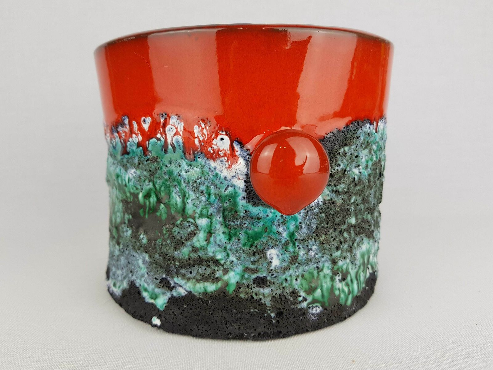 Vintage Marei Keramik Green Red Fat Lava Planter Flower Cache Pot West German Pottery 1970s photo Home Decor