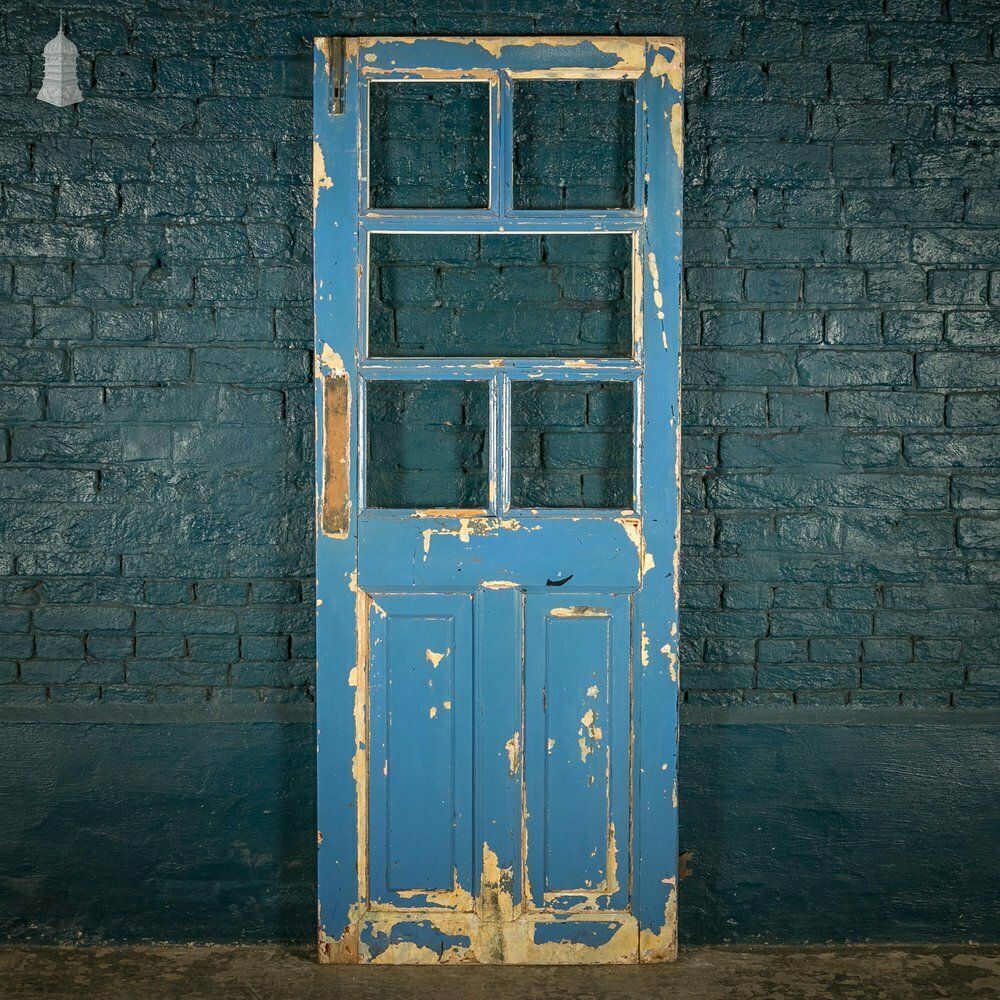 Half Glazed Door, Pine With Blue Painted Finish