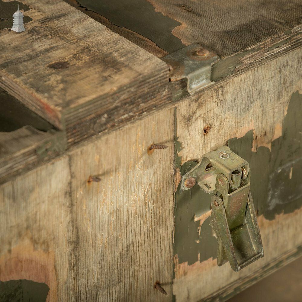 photo for sale Military Shipping Crates, Pair Of Green Painted Wooden Aircraft Part Shipping Boxes Reclaimed From A Norfolk Raf Base