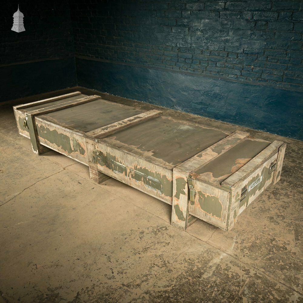 Home Decor Military Shipping Crates, Pair Of Green Painted Wooden Aircraft Part Shipping Boxes Reclaimed From A Norfolk Raf Base photo