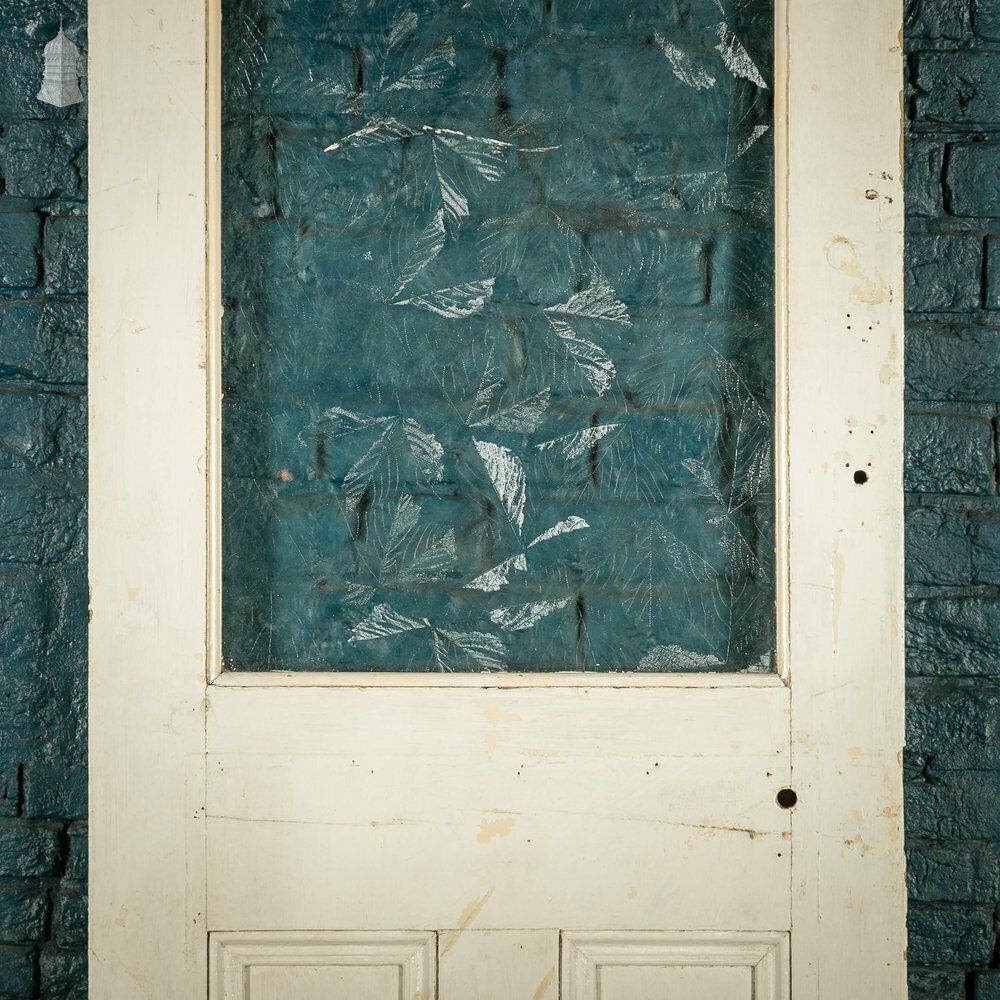 photo for sale Half Glazed Door, White Painted Pine With Textured Glass