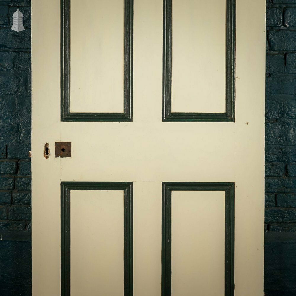 Pine Panelled Door, Moulded 6 Panel, White And Black Painted Finish photo for sale