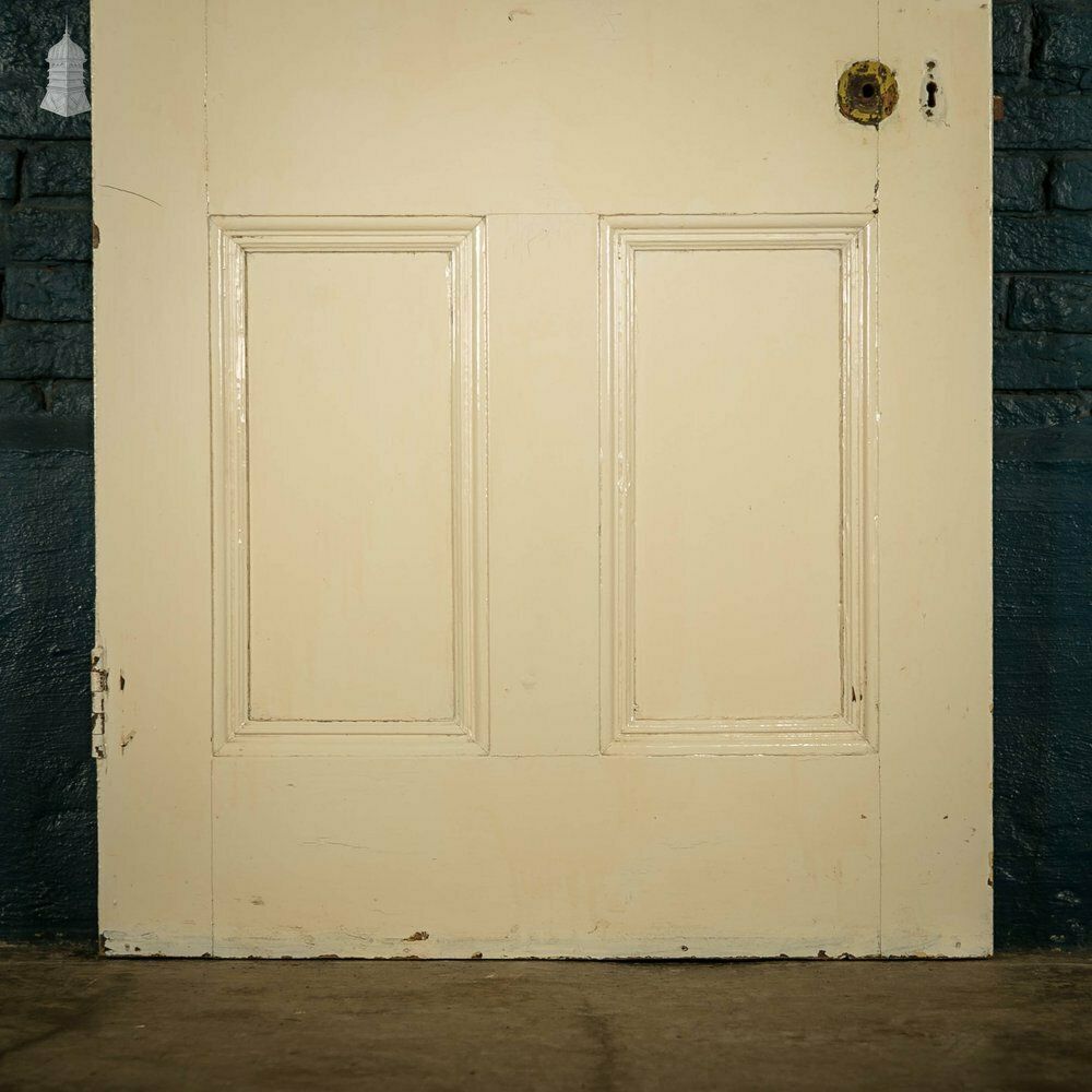 Pine Panelled Door, Moulded 6 Panel, White And Black Painted Finish photo vintage