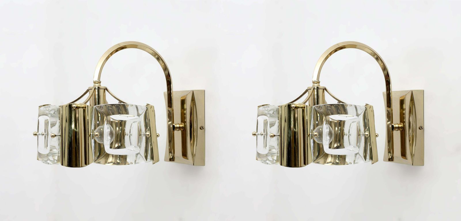 Oscar Torlasco Mid Century Modern Italian Glass And Brass Sconces By Stilkronen photo buy