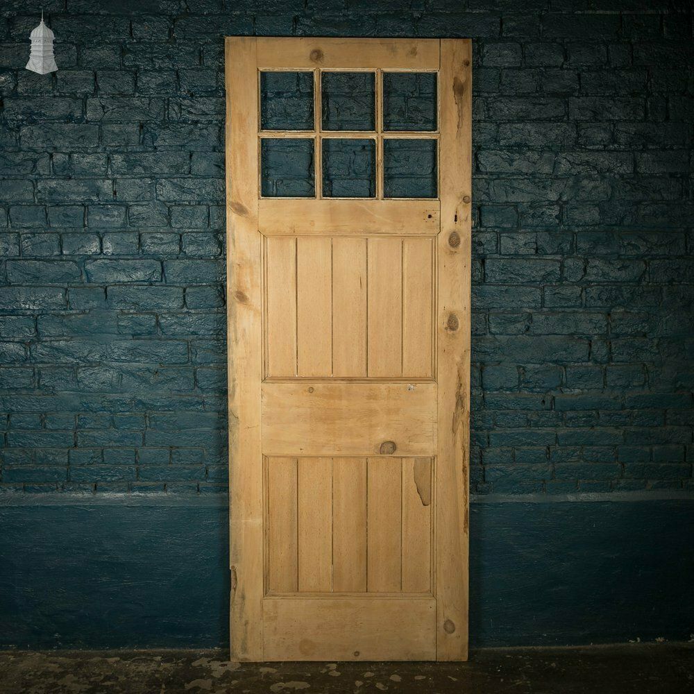 photo vintage Glazed Pine Door, Edwardian Framed Plank And Ledge