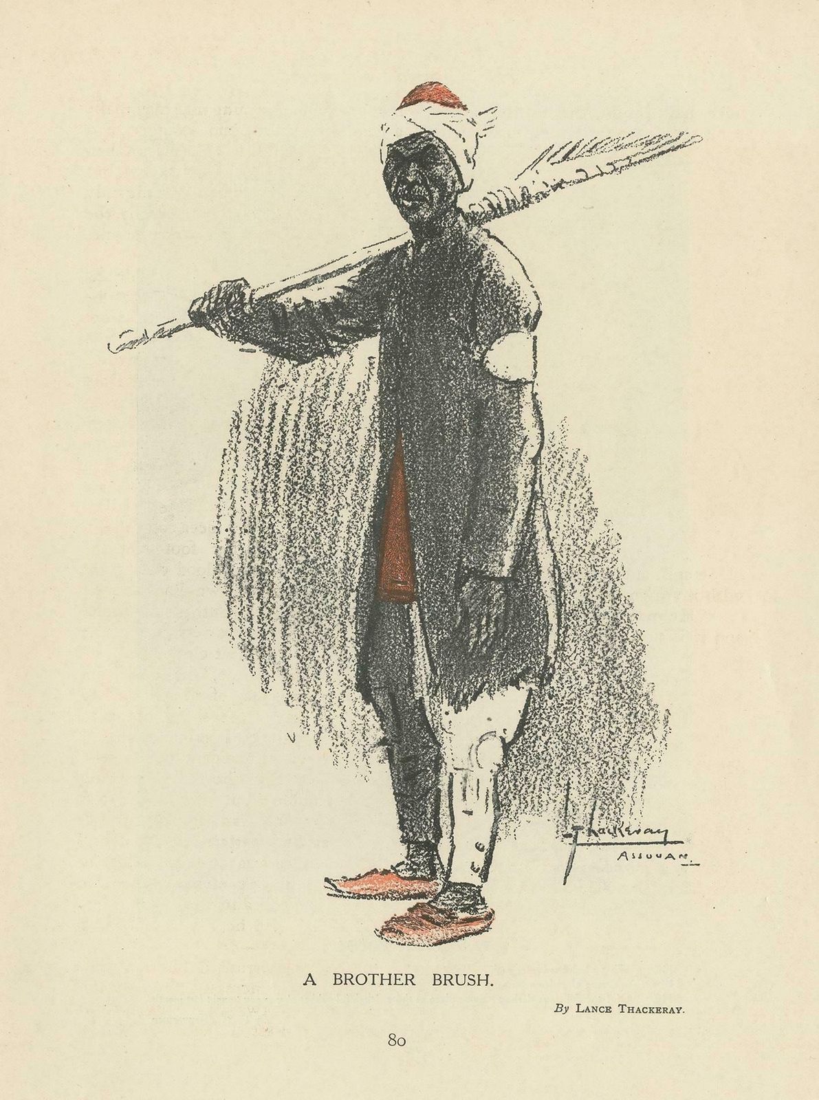 Antique Print Of A Man Holding A Broom 'Circa 1910' photo furniture