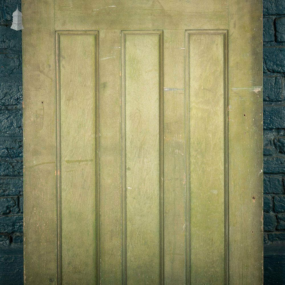 Pine Panelled Door, 1930s 4 Moulded Panels Green Stained Finish photo furniture
