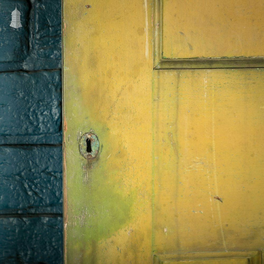 photo buy Pine Panelled Door, 1930s 4 Moulded Panels Green Stained Finish
